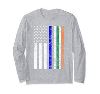 Thin Blue Line Irish American Flag St Patricks Day T Shirt