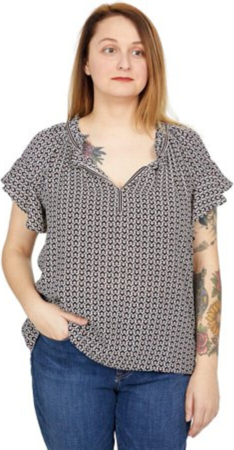 Max Studio Women's Top Black Geometric Split V-Neck Flutter Sleeve JDM540