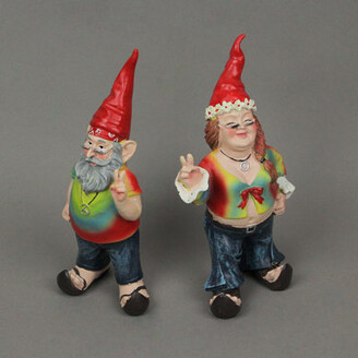Trinx Decasanova Gnancy and Gnarley Hippie Gnome 2 Piece Statue Set
