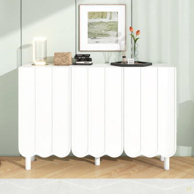 Latitude Run Minimalist Shoe Cabinet With 5 Solid Wood Legs Sideboard Buffet Cabinet With Adjustable Shelves Large Storage Cabinet With Wave Doors For Living Roo