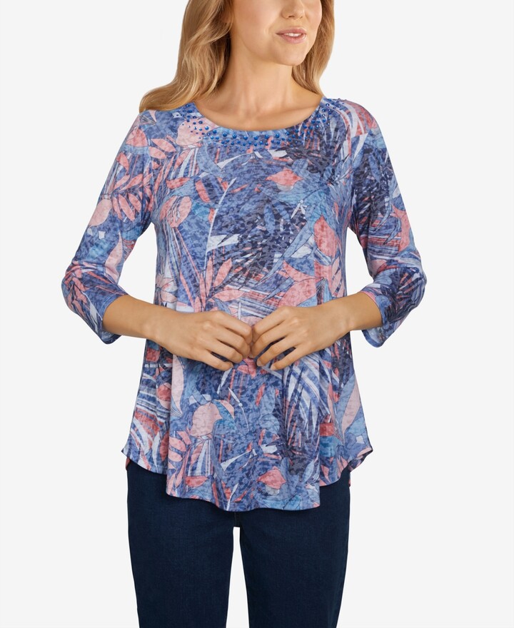 Womens Plus Size Abstract Floral Printed Knit Top Ruby Rd 
