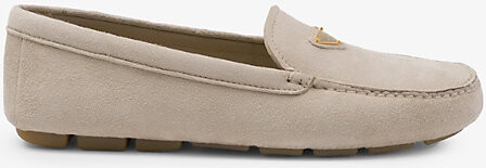 Prada Womens Light Blue Logo-Plaque Suede Driving Loafers Eur 40.5 / 7.5 Uk Women