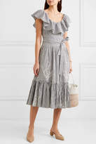 Thumbnail for your product : Tory Burch Ruffled Striped Broderie Anglaise Cotton-seersucker Dress