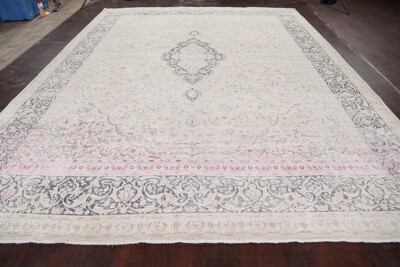 Rugsource One-of-a-Kind Hand-Knotted 1960s Kerman Ivory/Gray 9'11\