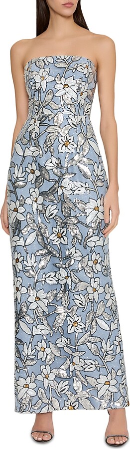 Milly Magnolia Silver Floral Sequins Maxi Dress