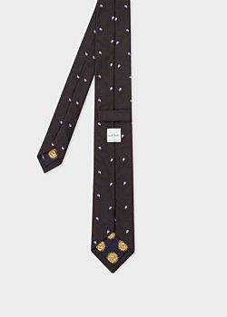 Paul Smith Men's Black Embroidered Paisley Motif Narrow Silk Tie
