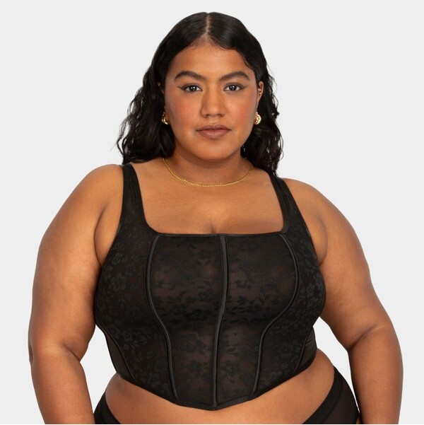 Couture CurvyCouturePlusSizeWomen'sNoShowLaceBustierBraTopBlackHueXXXLargePlus