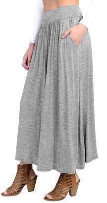 Fashion California FACA Womens High Waist Shirring Maxi Skirt Ankle Length with Pockets (, Wine)
