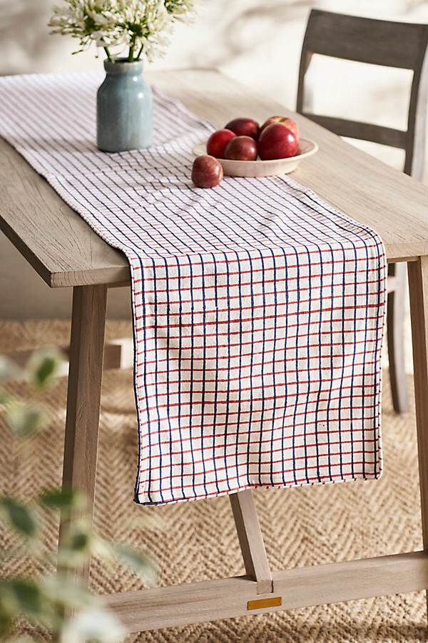Americana Windowpane Check Cotton Table Runner