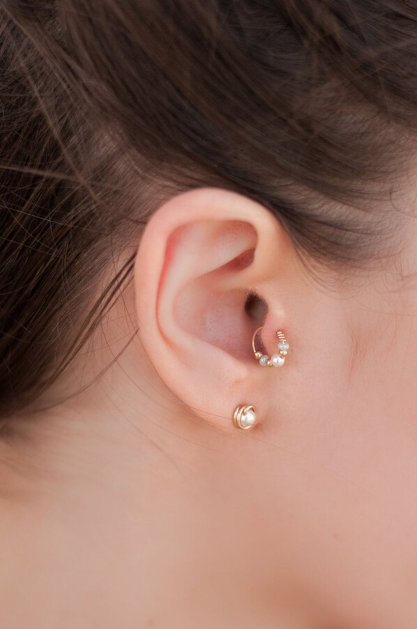 Etsy Gift Idea Handmade Gold Filled/Silver Pearl & Light Blue Beaded, Nose Ring, Tragus, Helix, Daith, Rook, For Your Wedding