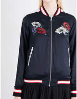 Thumbnail for your product : Izzue Ladies Black Ribbed Feminine Reversible Embroidered Satin Bomber Jacket