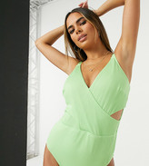 Thumbnail for your product : Ivory Rose Fuller Bust cut out wrap swimsuit in lime