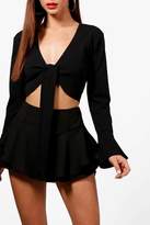 Thumbnail for your product : boohoo Petite Tie Front Frill Sleeve Top