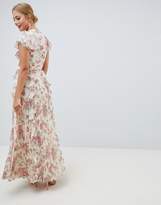 Thumbnail for your product : ASOS DESIGN pleated ruffle maxi dress with cut out in floral print