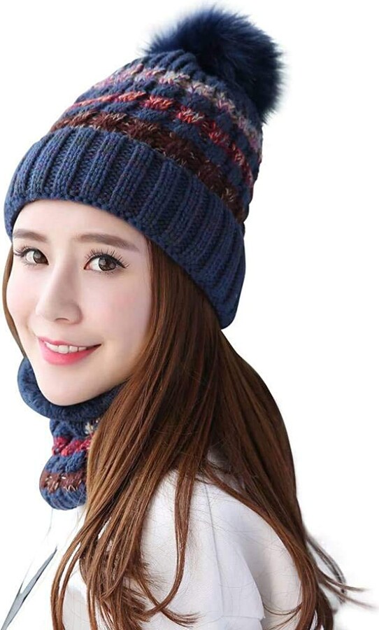 JFAN 4 in 1 Womens Winter Scarf Set Women Knitted Hat Warm Thickened Fuzzy Beanie Face Cover Ear Protection Glove Soft Windproof Hat and Scarf Set for Ladies Outdoor 