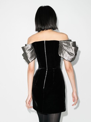 Rasario Off-The-Shoulder Contrast-Panel Mini Dress
