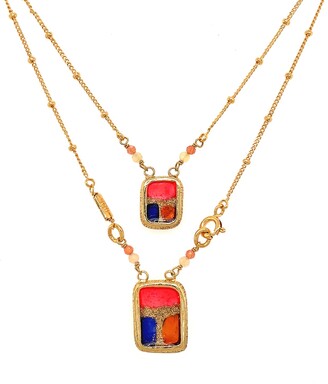 Gas Bijoux Pink, Orange, and Blue Collier Scapulaire Necklace