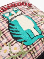 Thumbnail for your product : Gucci Cat-embroidered Wool-blend Tartan Cushion - Pink Multi