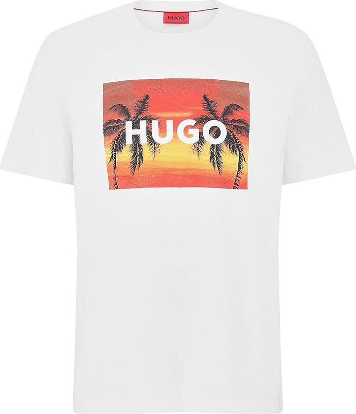 HUGO BOSS Cotton-Jersey T-Shirt With Branded Palm-Tree Artwork - ShopStyle
