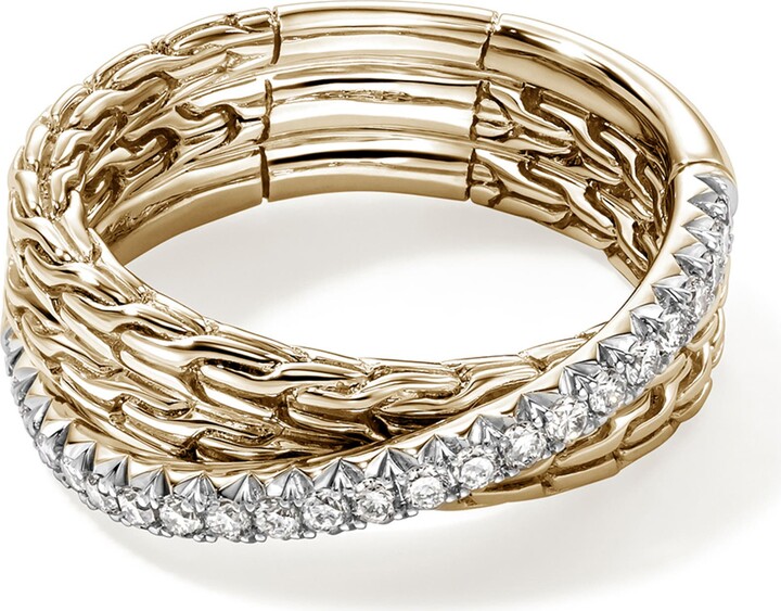 John Hardy JH Essential Pavé Crossover Ring, Gold, Diamonds