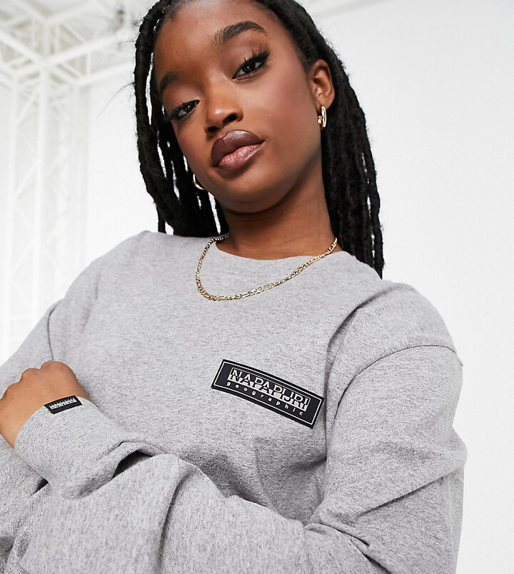 Napapijri Patch long sleeve T-shirt in gray Exclusive to ASOS - ShopStyle