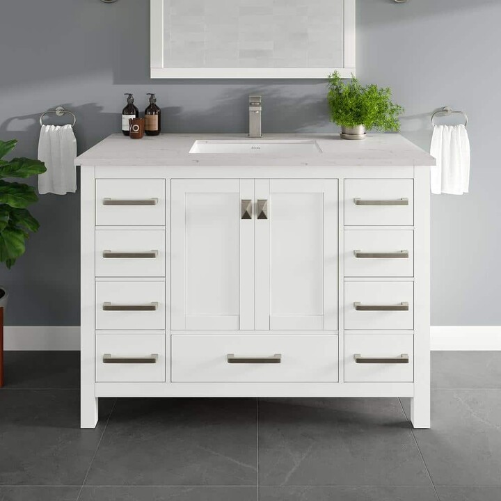 Eviva London 42 in. Single Sink White Bath Vanity with White Carrara Quartz Top (Assembled)