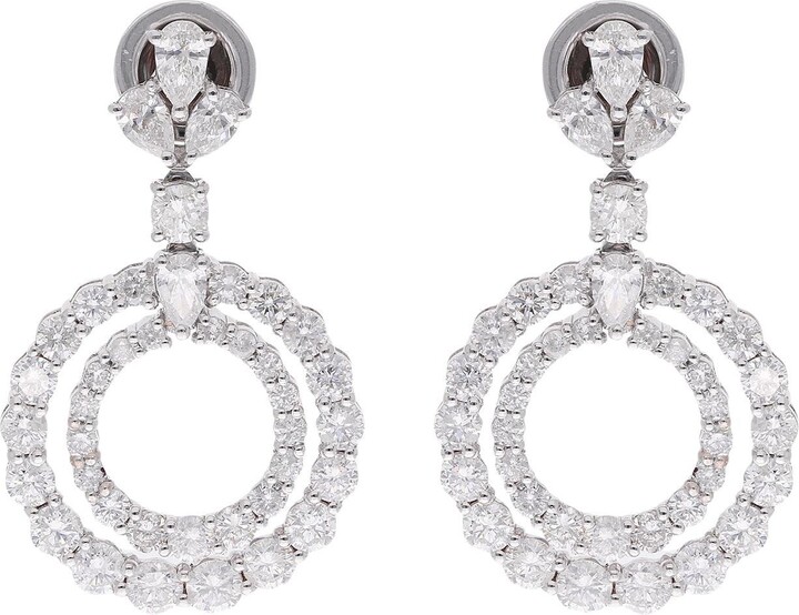 Spectrum Jewels Si Clarity Hi Color 4 Carat Diamond Circle Dangle Earrings 18 Karat White Gold