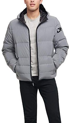 DKNY Men's Water Resistant Ultra Loft Hooded Logo Puffer Jacket (Standard  and Big & Tall) - ShopStyle