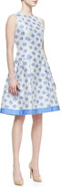 Thumbnail for your product : Carmen Marc Valvo Sleeveless Abstract Floral-Print Cocktail Dress, White/Light Blue
