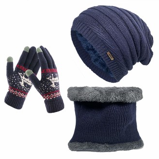 CheChury Unisex Hat Scarf and Gloves Set Knitted Warm Skiing Beanie Hat Circle Scarf and Touchscreen Gloves for Winter Outdoor Sports