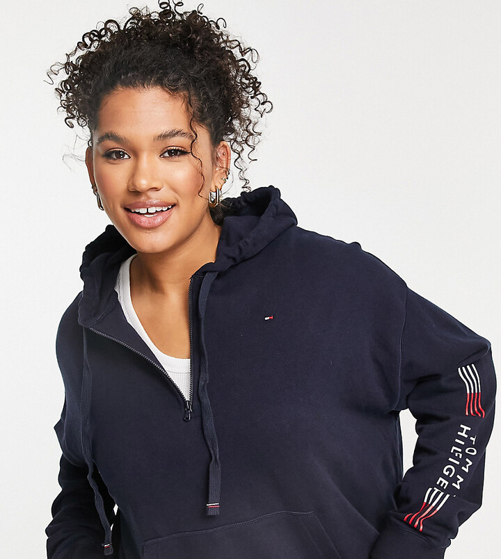 Tommy Hilfiger Curve Flex cotton blend hoodie with logo detail in navy -  NAVY - ShopStyle