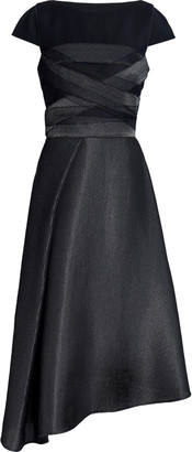 Amanda Wakeley Asymmetric Wool-blend Felt-paneled Mesh Midi Dress