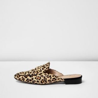 River Island Womens Brown leopard print backless loafers
