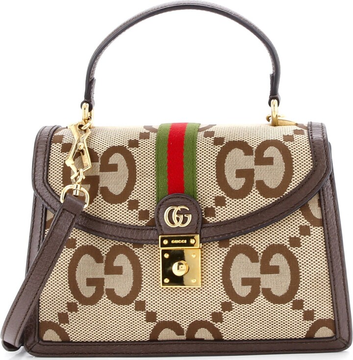 Gucci Ophidia Flap Top Handle Bag Jumbo GG Canvas Small