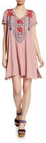 Thumbnail for your product : Johnny Was Davis Scoop-Neck Short-Sleeve Jersey Dress w/ Embroidery