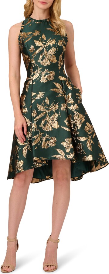 Adrianna Papell Ruffle Sleeveless Jacquard Cocktail Dress