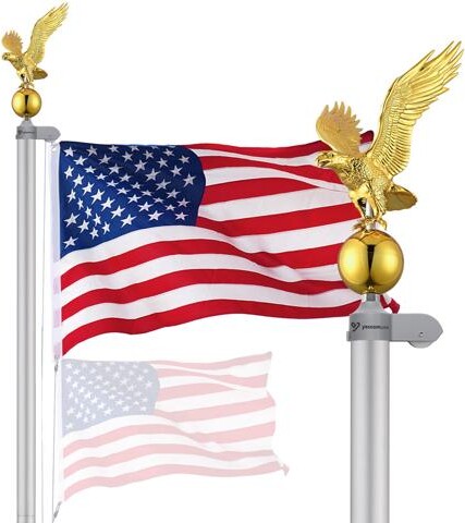 Yescom USA, Inc. Yescom Bravery 20Ft Eagle Topper Sectional Flag Pole Kit Aluminum Outside Inground Garden with 3'x5' USA Flag Silver