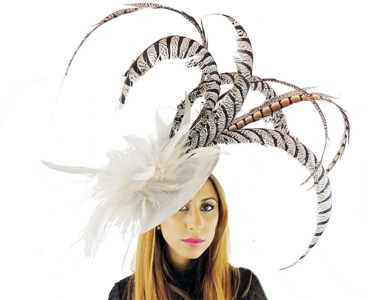 Hats By Cressida Ivory Black Large Feather Statement Hatinator