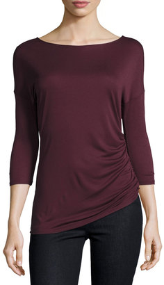 Three Dots Kylie 3/4-Sleeve Ruched Jersey Top