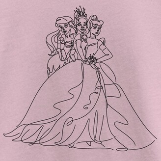 Disney Girl's Princesses Line Art T-Shirt - Light Pink - X Large