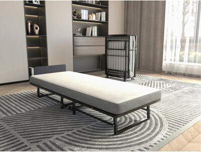 Metal Folding Bed With Foam Mattress, Versatile For Bedroom & Living Area, Quick Assembly Process Bed, Twin, 4 Castors And High Density Mattress