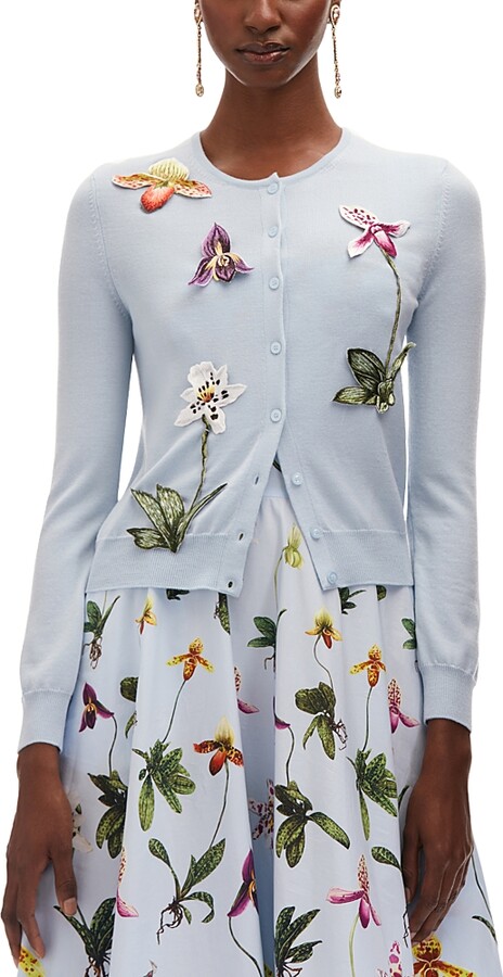 Oscar de la Renta Floral Applique Cardigan
