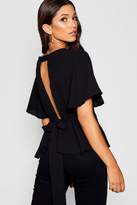 Thumbnail for your product : boohoo Peplum Plunge Open Back Blouse