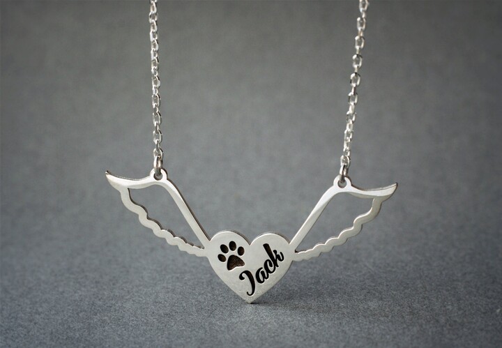 Etsy Personalized Sterling Silver Winged Heart Paw Necklace