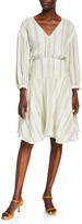 Thumbnail for your product : ATM Anthony Thomas Melillo V-Neck Striped Handkerchief-Hem Dress