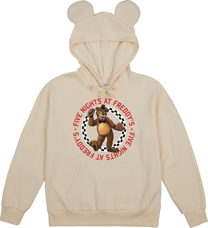 Bioworld Five Nights At Freddy's Five Nights at Freddy's Circular Checkered Frame with Freddy Character on Tofu Cosplay Hoodie Adult-Small White