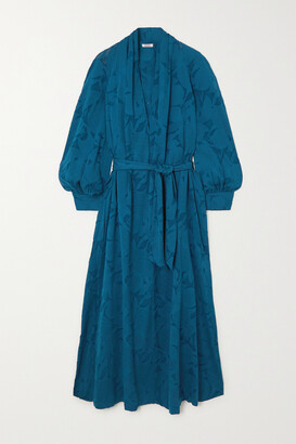 Eres Oranger Miel Belted Devoré Silk And Cotton-blend Maxi Dress - Blue