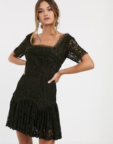 Thumbnail for your product : ASOS DESIGN DESIGN square neck mini dress in lace with flute hem