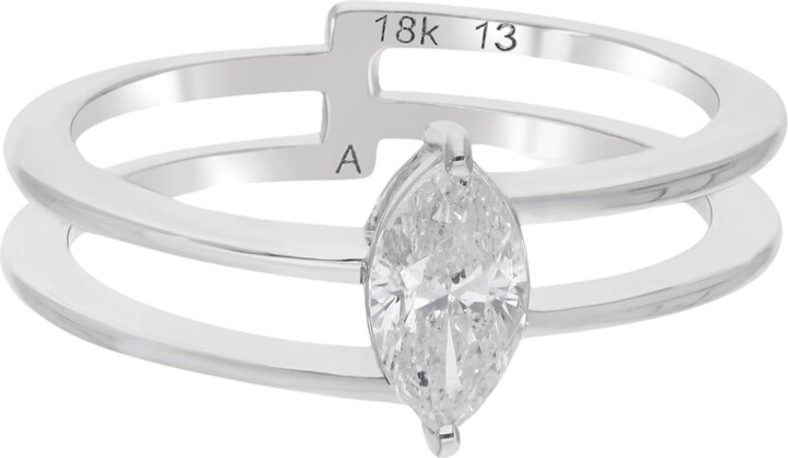 Spectrum Jewels Natural 0.61 Carat Solitaire Marquise Diamond Ring 14 Karat White Gold Jewelry