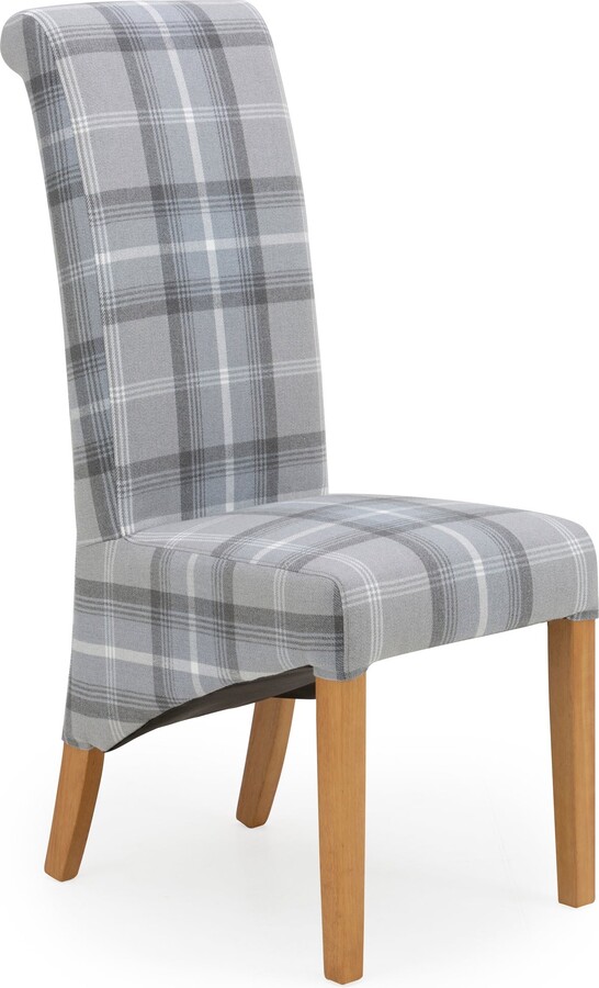 Dunelm Chester Set of 2 Dining Chairs, Woven Check Fabric Grey and